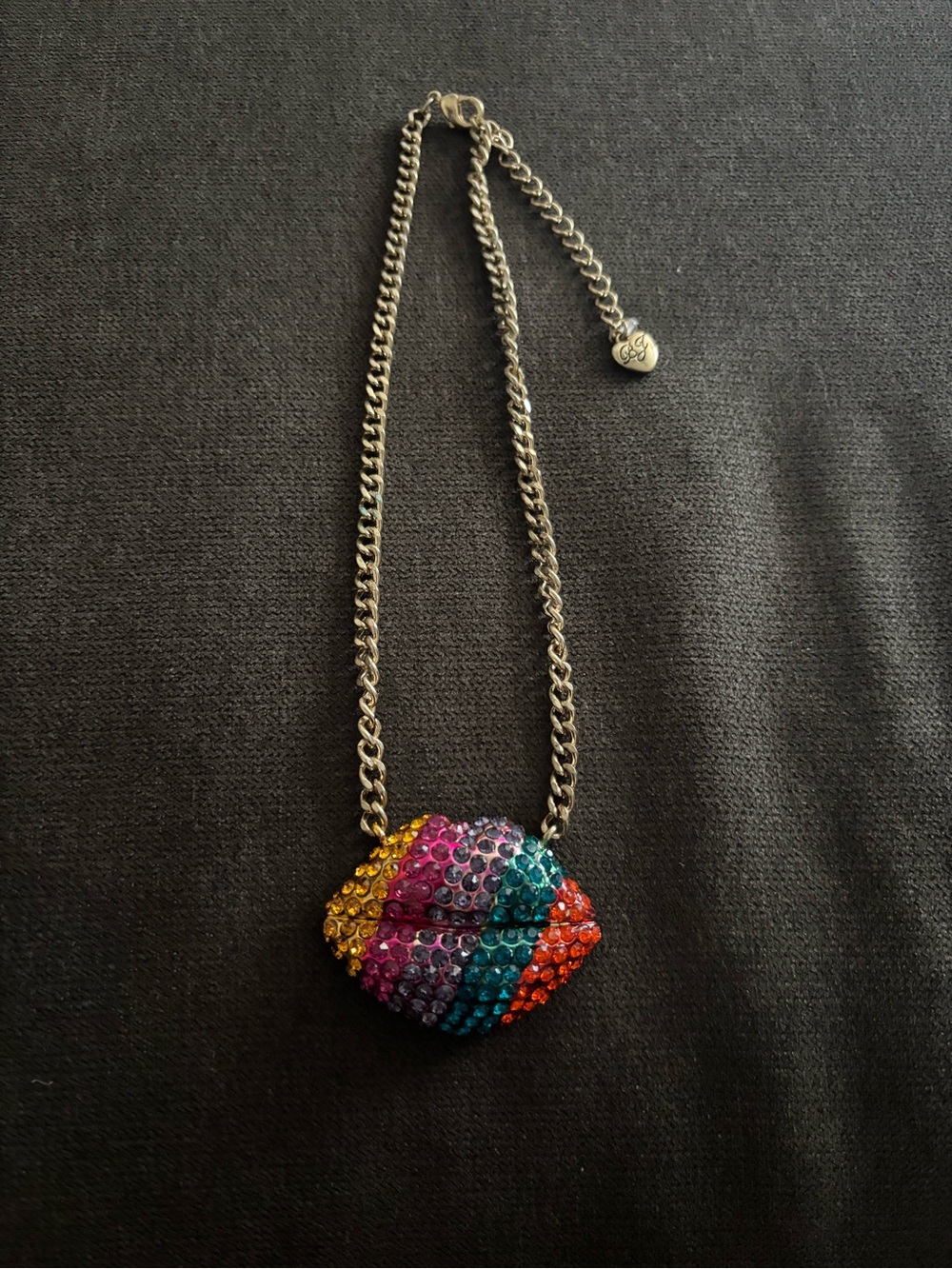 Betsey Johnson Multicolor Crystal Lip Pendant Necklace
